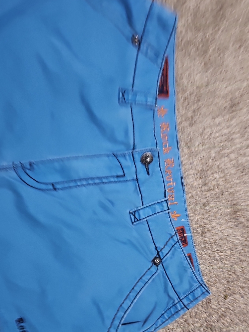 Rock Revival Bright Blue Swim Board Shorts with Orange Embroidery
